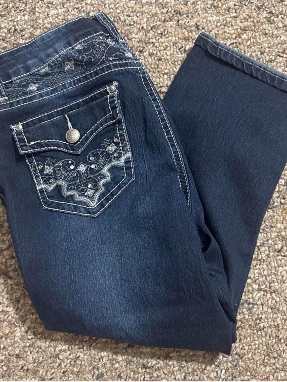 Womenβs Dark Blue Boot Cut Jeans with Embroidered Back Pocket